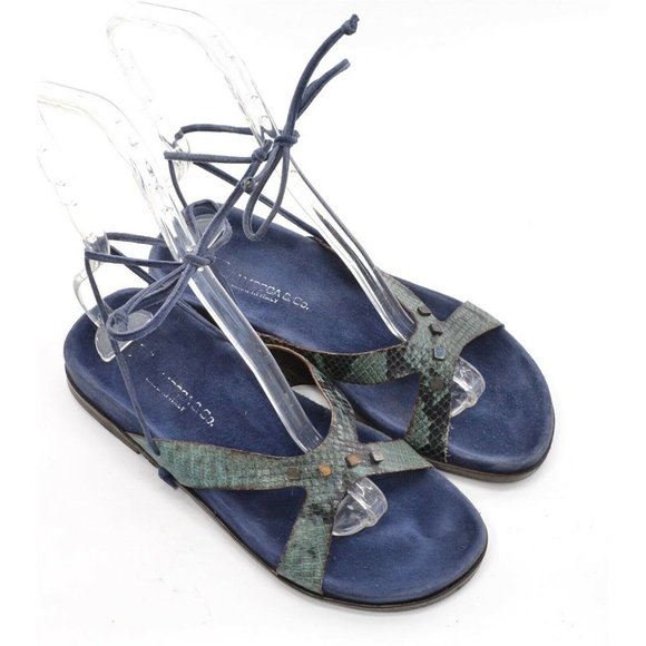 Fieramosca Blue Ankle Strap Snake Flat Sandals 8 M - Picture 4 of 5